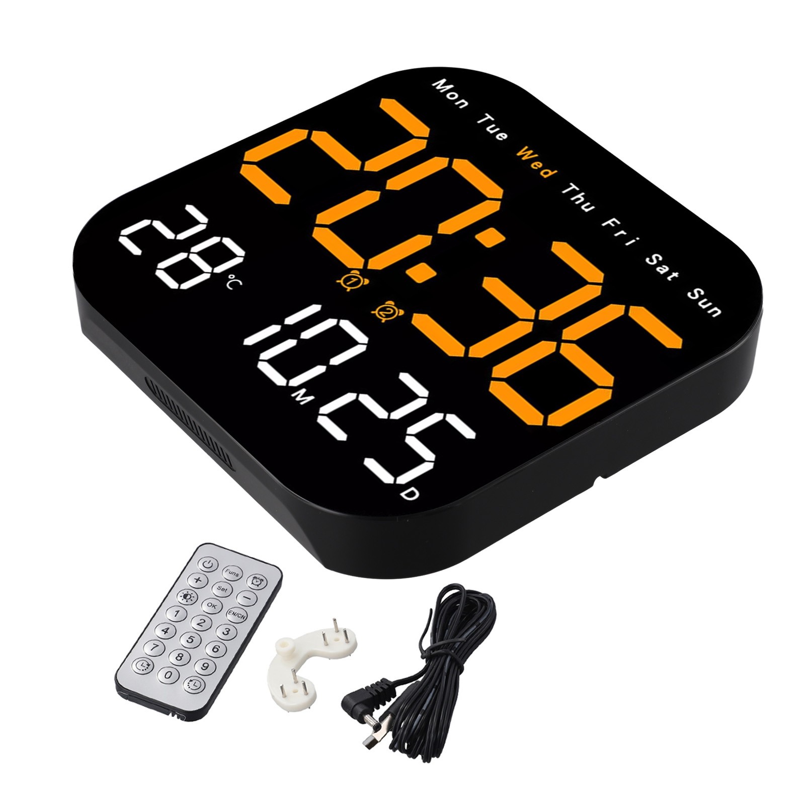 Remote Control Digital Wall Clock Temperature Date Week Display Countdown Timer