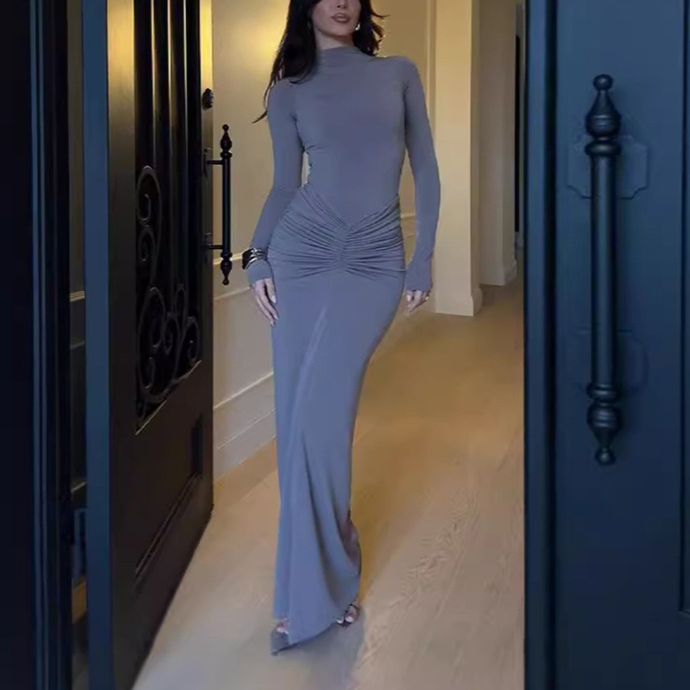 Sleek Turtleneck Long Sleeve Dress for Women Available in Three Colors