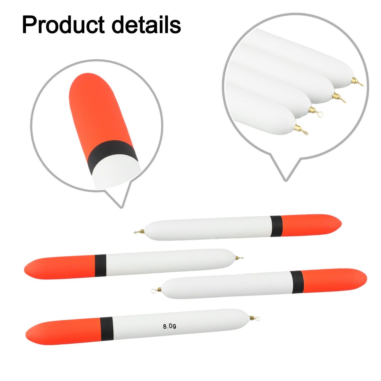 Flotteurs de pêche sensibles 8g 14pcs avec pointe orange vif achats pour visibilité