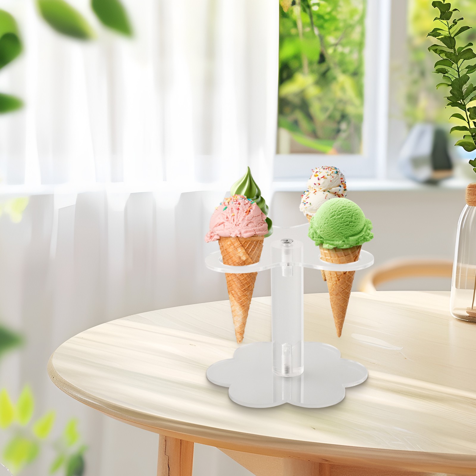 Acrylic Ice Cream Cone Holder, Chip Cone Stand, Countertop Desserts Display Rack