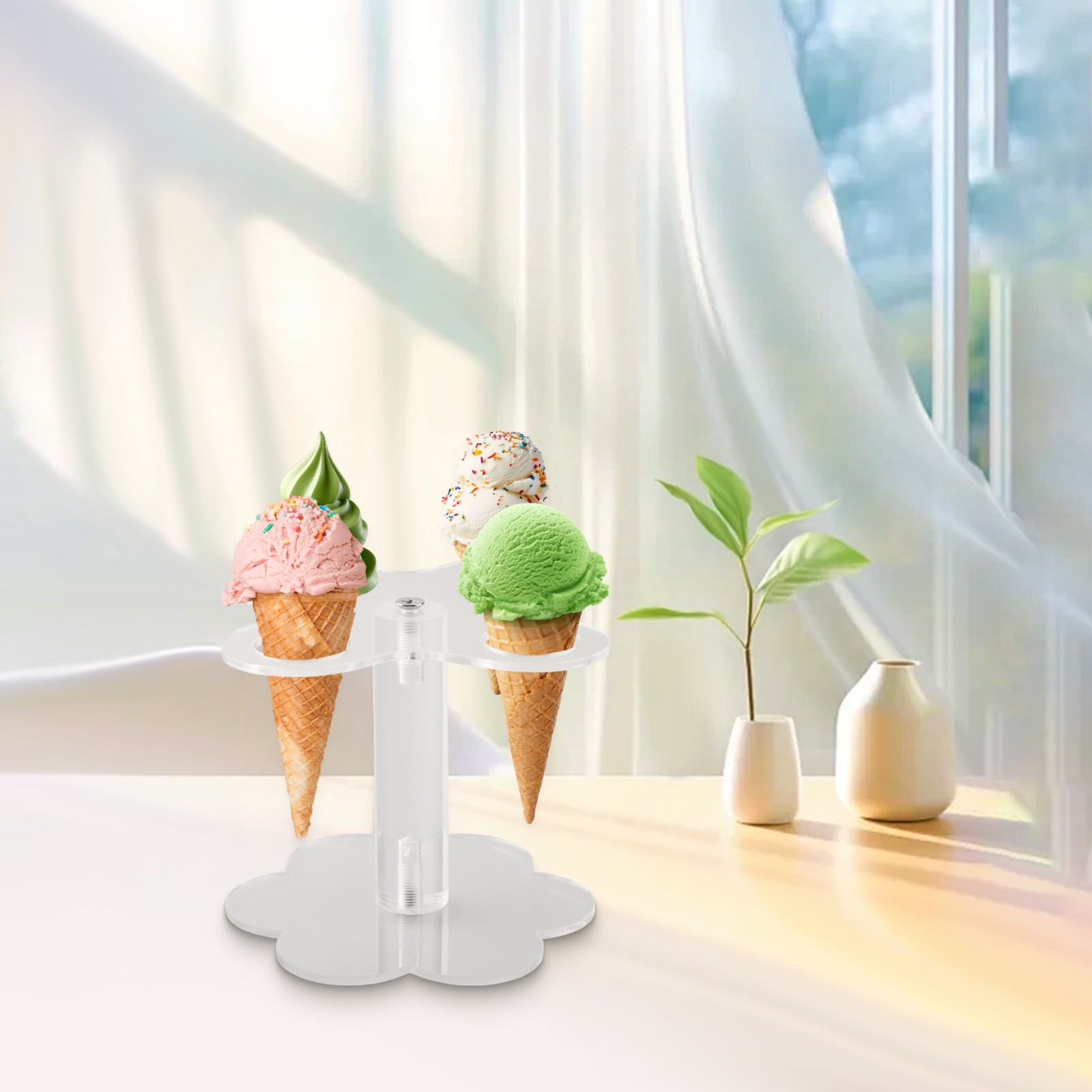 Acrylic Ice Cream Cone Holder, Chip Cone Stand, Countertop Desserts Display Rack