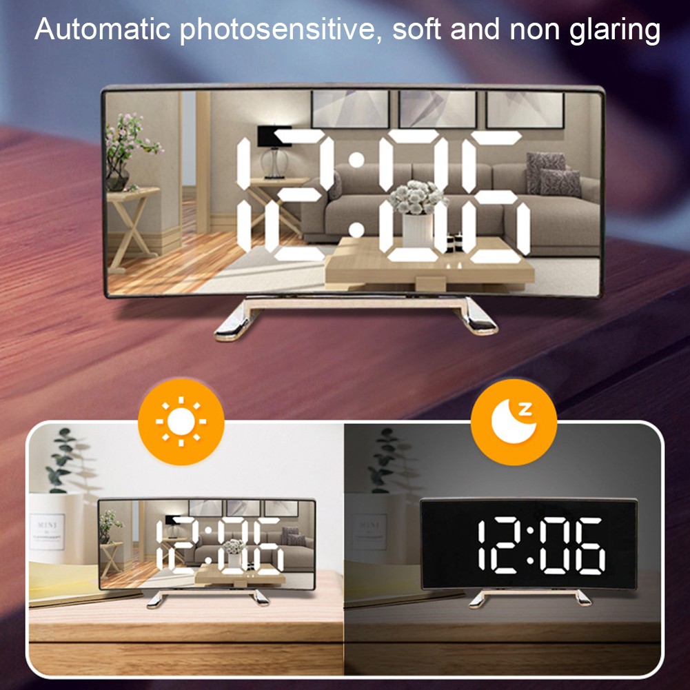 Curved LED Electronic Alarm Clock with Snooze Feature and Memory Function
