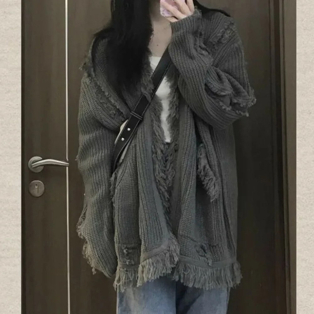 Cardigans femme achats gris foncé décontracté tricoté oversize look rétro mode