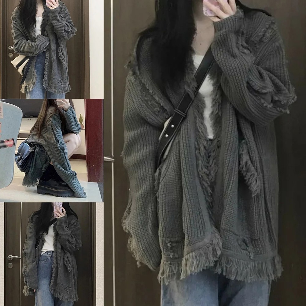 Cardigans achats femme gris foncé décontracté tricoté oversize look rétro mode
