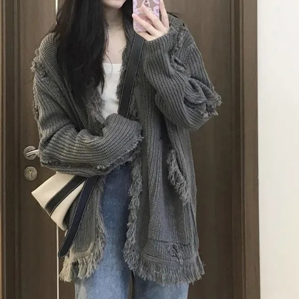 Cardigans achats femme gris foncé décontracté tricoté oversize look rétro mode