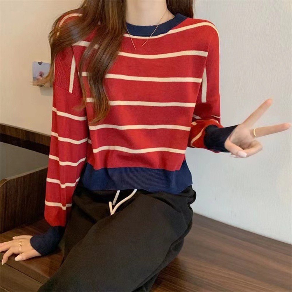 Fashionable For Women's Vintage Sweater Short Crop with Stripes for Autumn - Picture 13 of 19