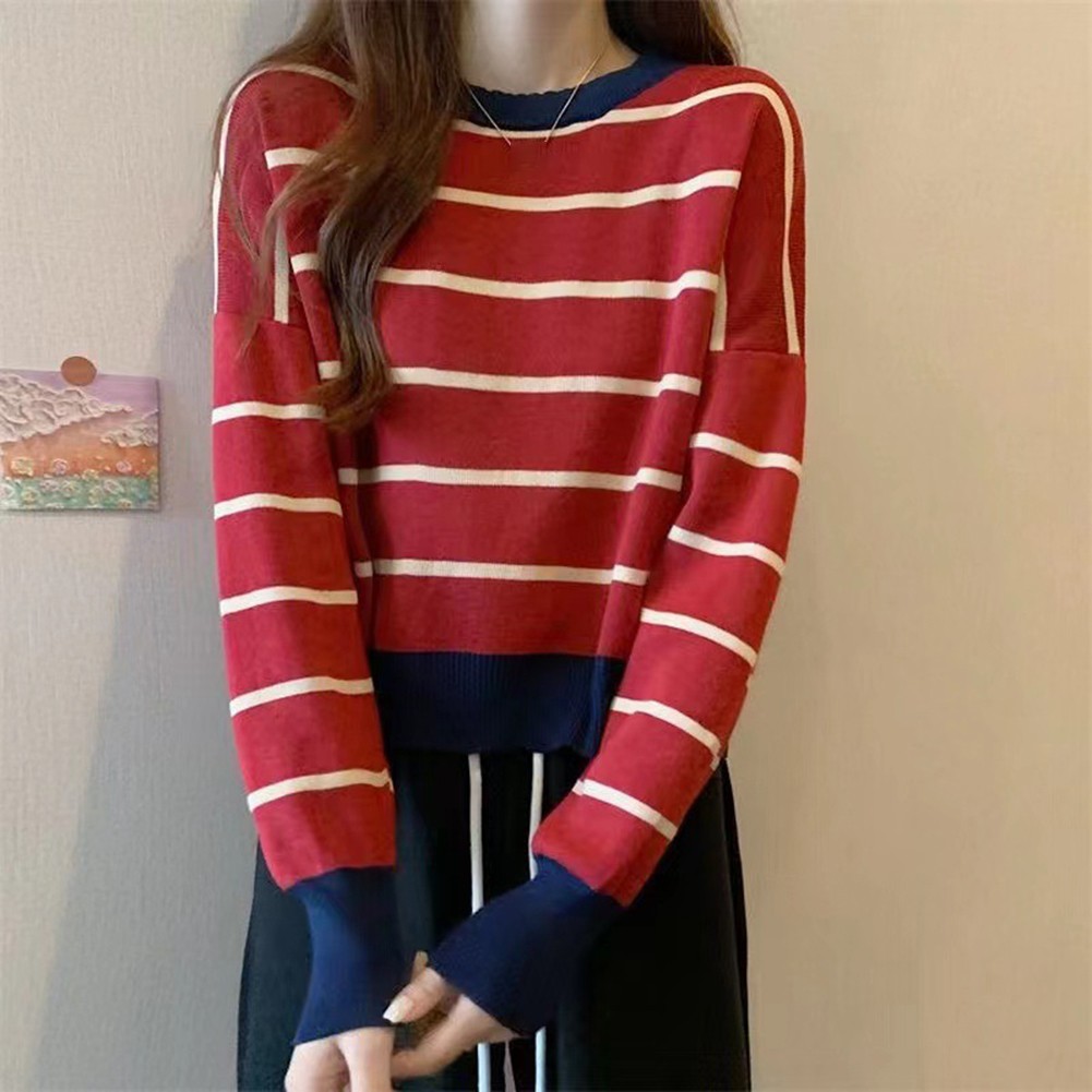 Fashionable For Women's Vintage Sweater Short Crop with Stripes for Autumn - Picture 16 of 19
