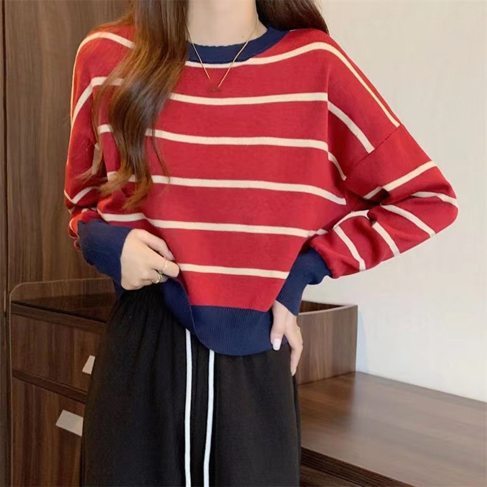 Fashionable For Women's Vintage Sweater Short Crop with Stripes for Autumn - Picture 17 of 19