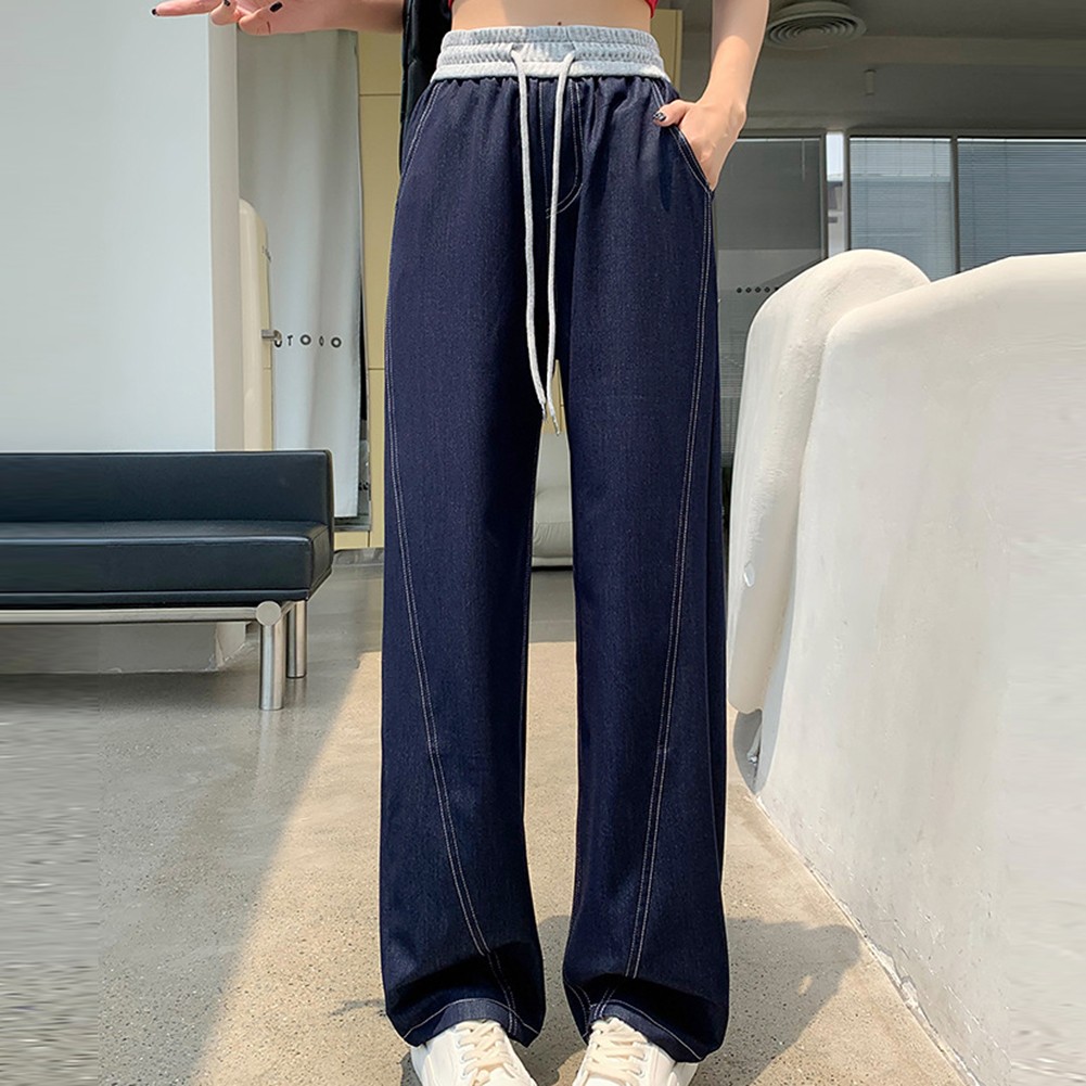 Blaue einfarbige Damen Freizeithose stilvoll hohe Taille weites Bein Design - Bild 21 von 72