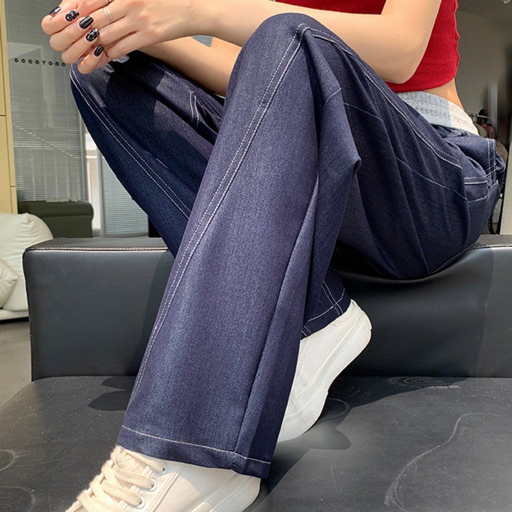 Blaue einfarbige Damen Freizeithose stilvoll hohe Taille weites Bein Design - Bild 22 von 72
