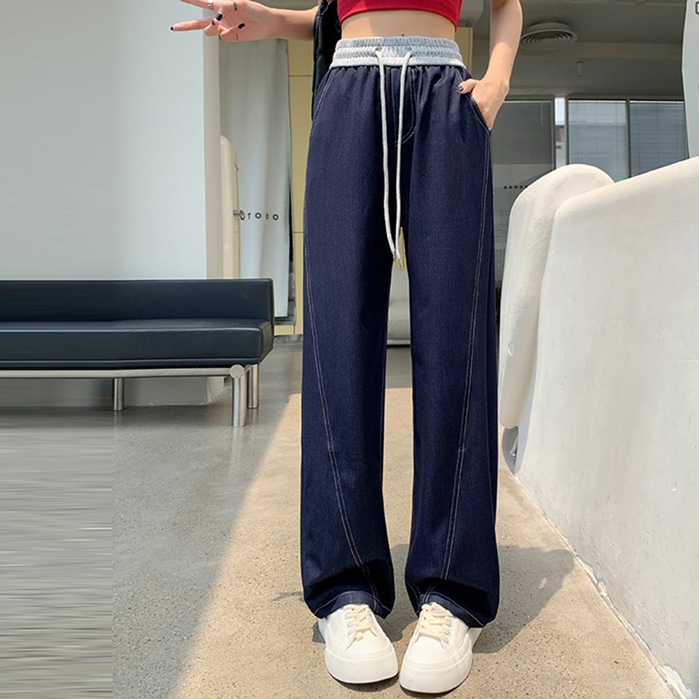 Blaue einfarbige Damen Freizeithose stilvoll hohe Taille weites Bein Design - Bild 16 von 72