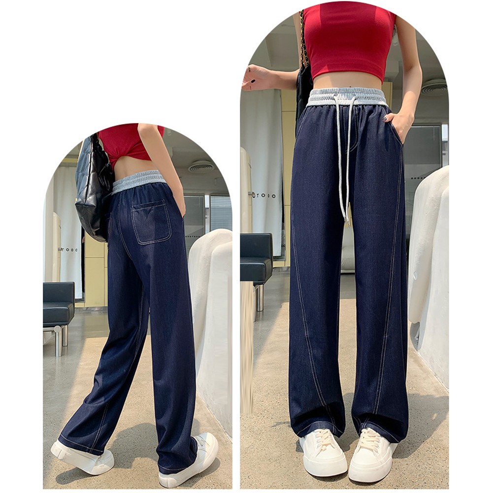 Blaue einfarbige Damen Freizeithose stilvoll hohe Taille weites Bein Design - Bild 20 von 72