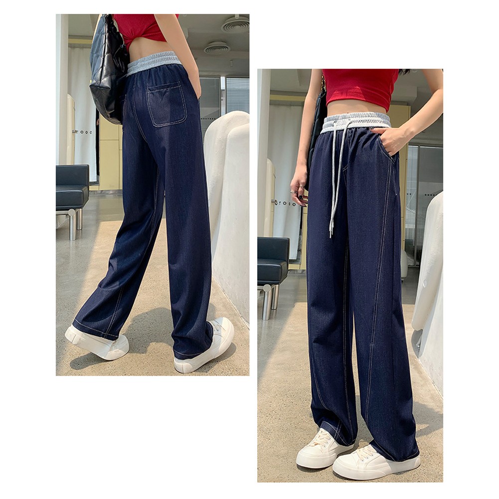 Blaue einfarbige Damen Freizeithose stilvoll hohe Taille weites Bein Design - Bild 23 von 72