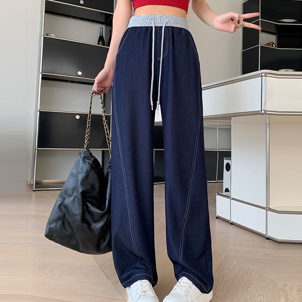 Blaue einfarbige Damen Freizeithose stilvoll hohe Taille weites Bein Design - Bild 14 von 72