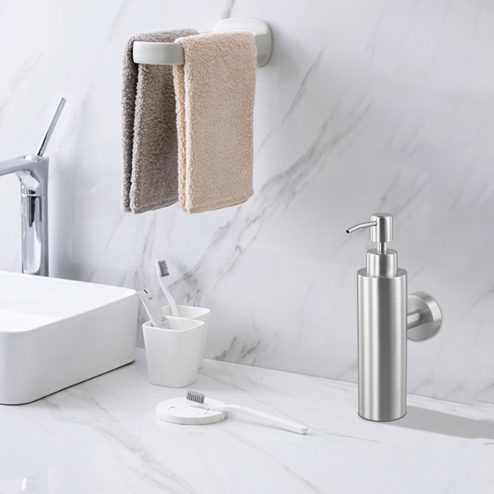 Waste Reducing Wall Mount Liquid Soap Dispensing System in Metal Finish
