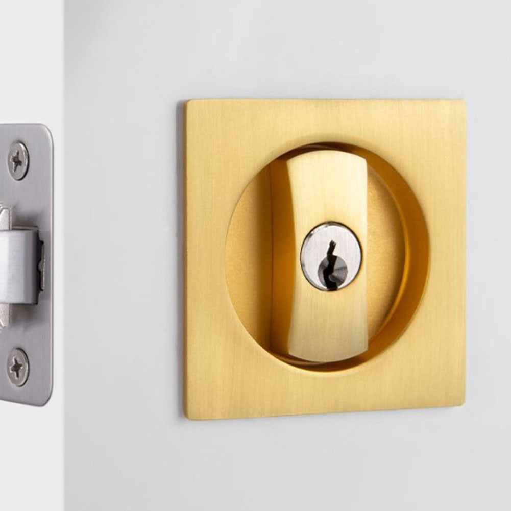 Square tendance Pocket Door Lock for Bathroom with Key Zinc Alloy Privacy Hardware