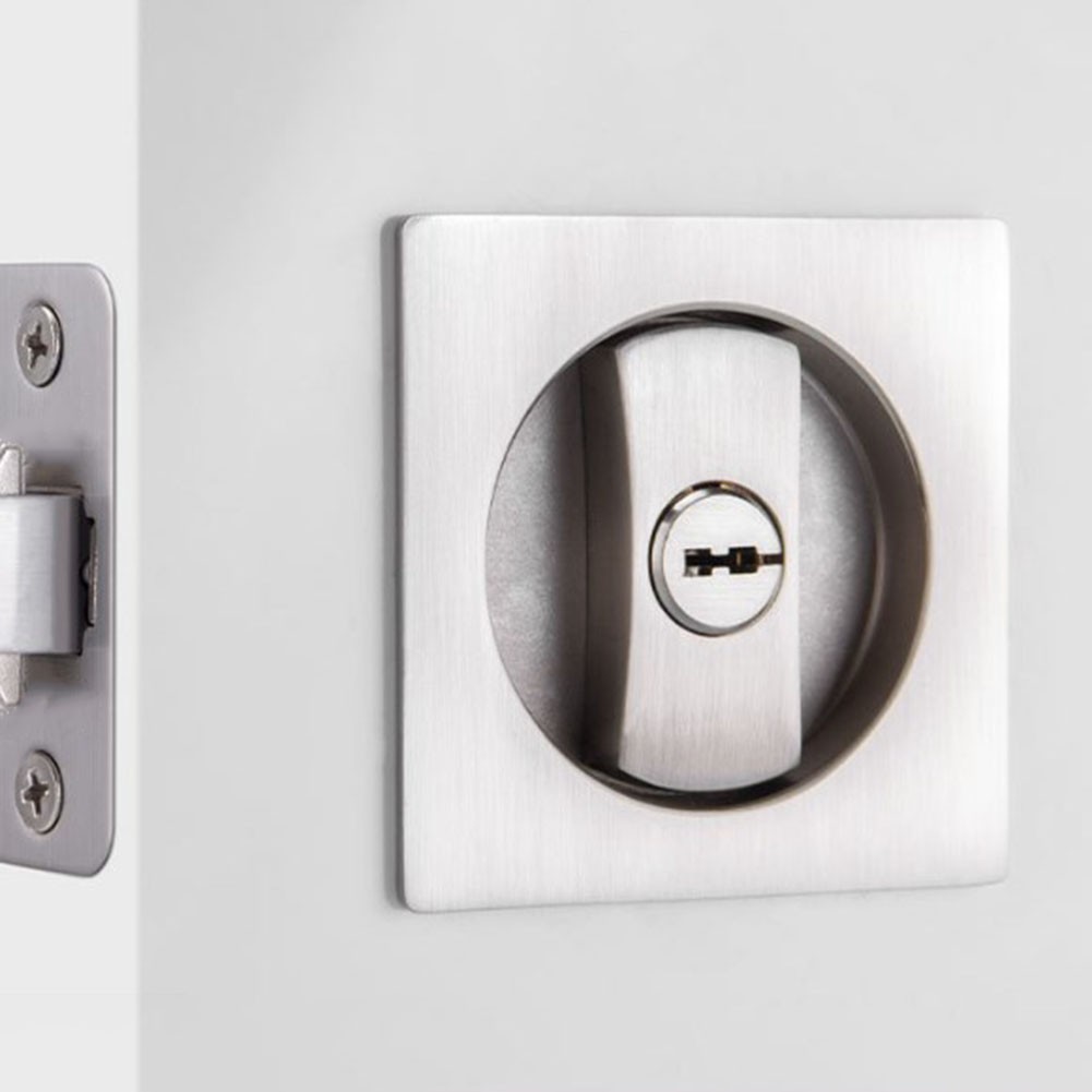 Square Pocket Door Lock achats for Bathroom with Key Zinc Alloy Privacy Hardware