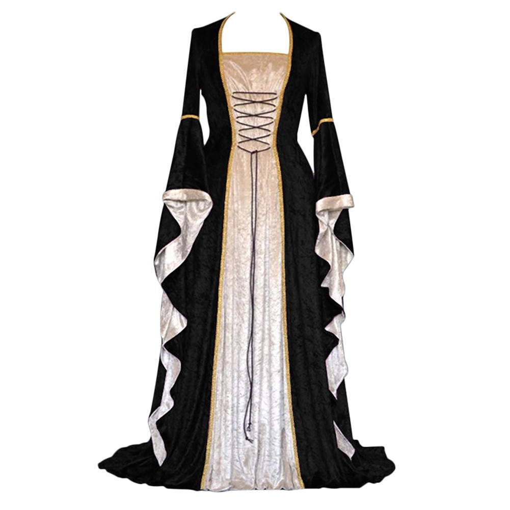 Gorgeous For Women's Medieval Style Gold Velvet Long Sleeve Maxi Dress - Picture 13 of 22