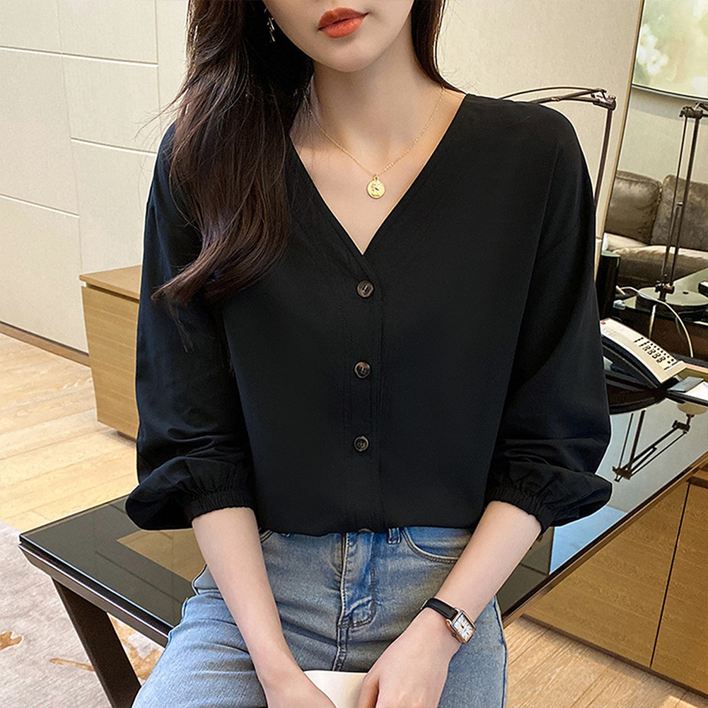 Wardrobe Essential Women's Cotton Long Sleeve V Neck Casual Top in White - Picture 15 of 28