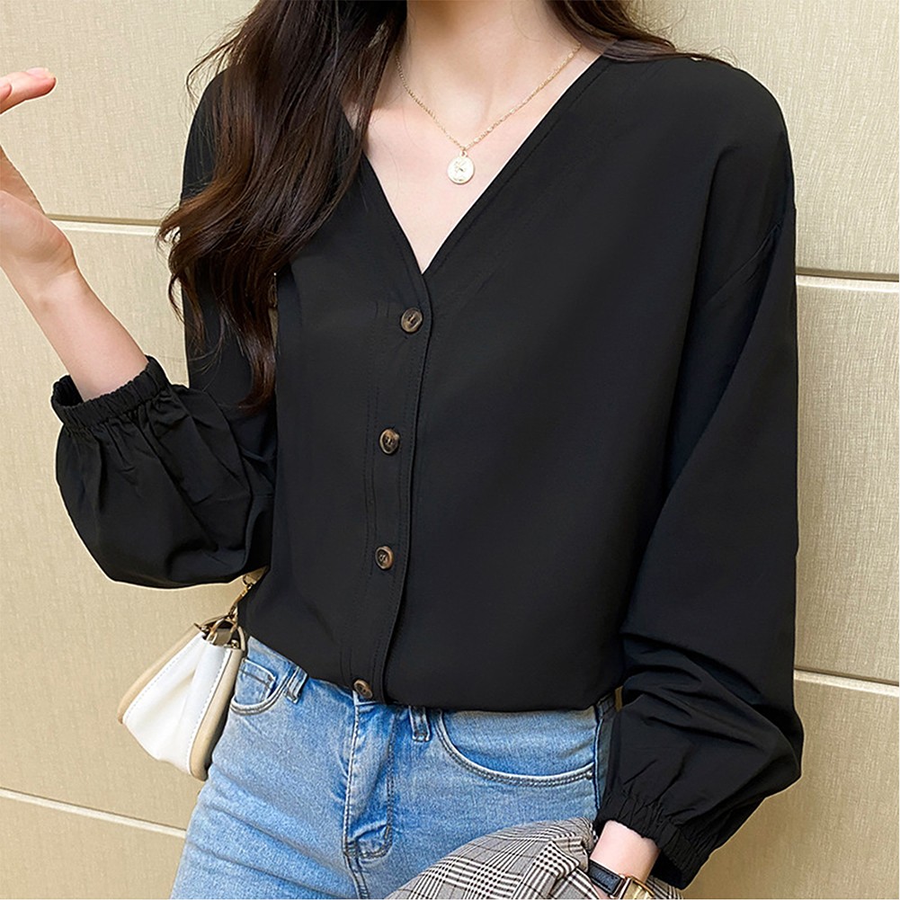 Wardrobe Essential Women's Cotton Long Sleeve V Neck Casual Top in White - Picture 14 of 28