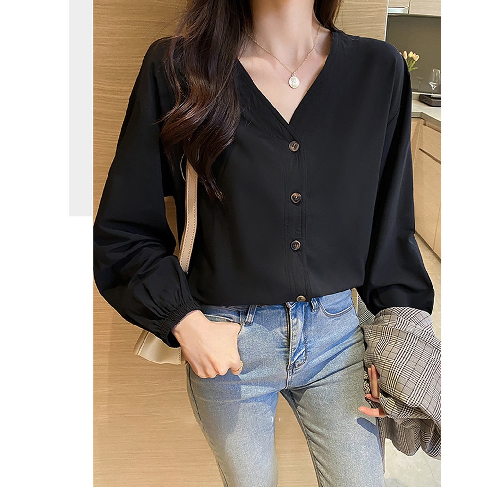 Wardrobe Essential Women's Cotton Long Sleeve V Neck Casual Top in White - Picture 13 of 28