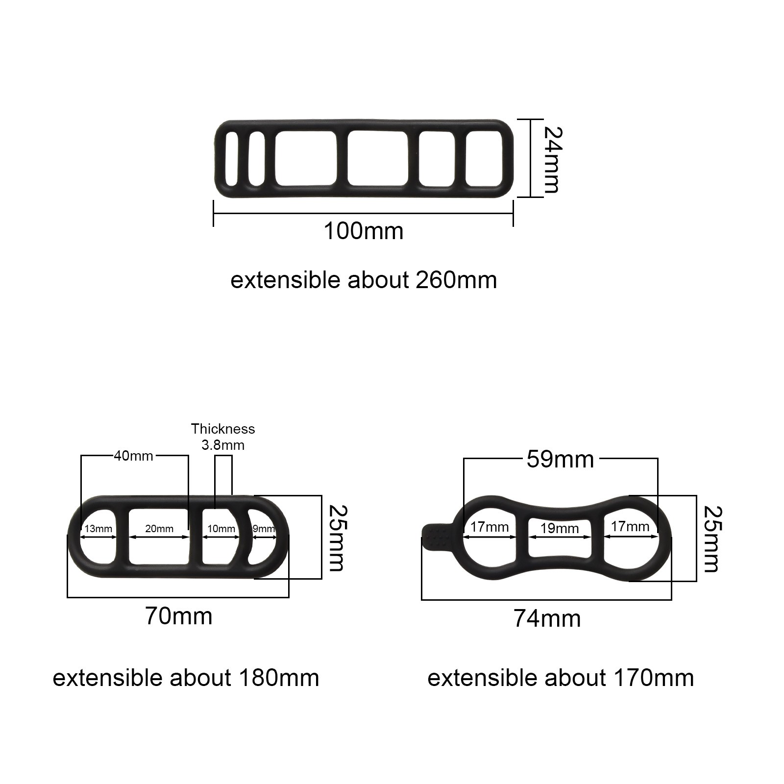 SG Store Fahrrad-Silikonriemenhalter 10er Set | Für Fahrradlicht & Zubehör | Schwarz | 92mm Länge