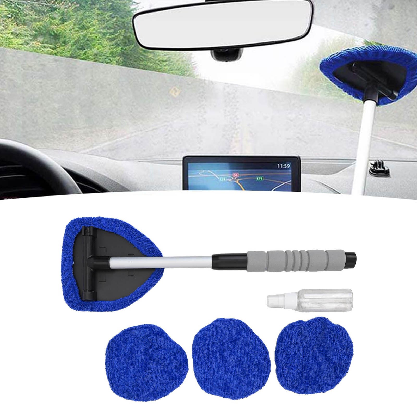 Windshield Cleaning Tool for Cars with Retractable Handle and Spray Bottle