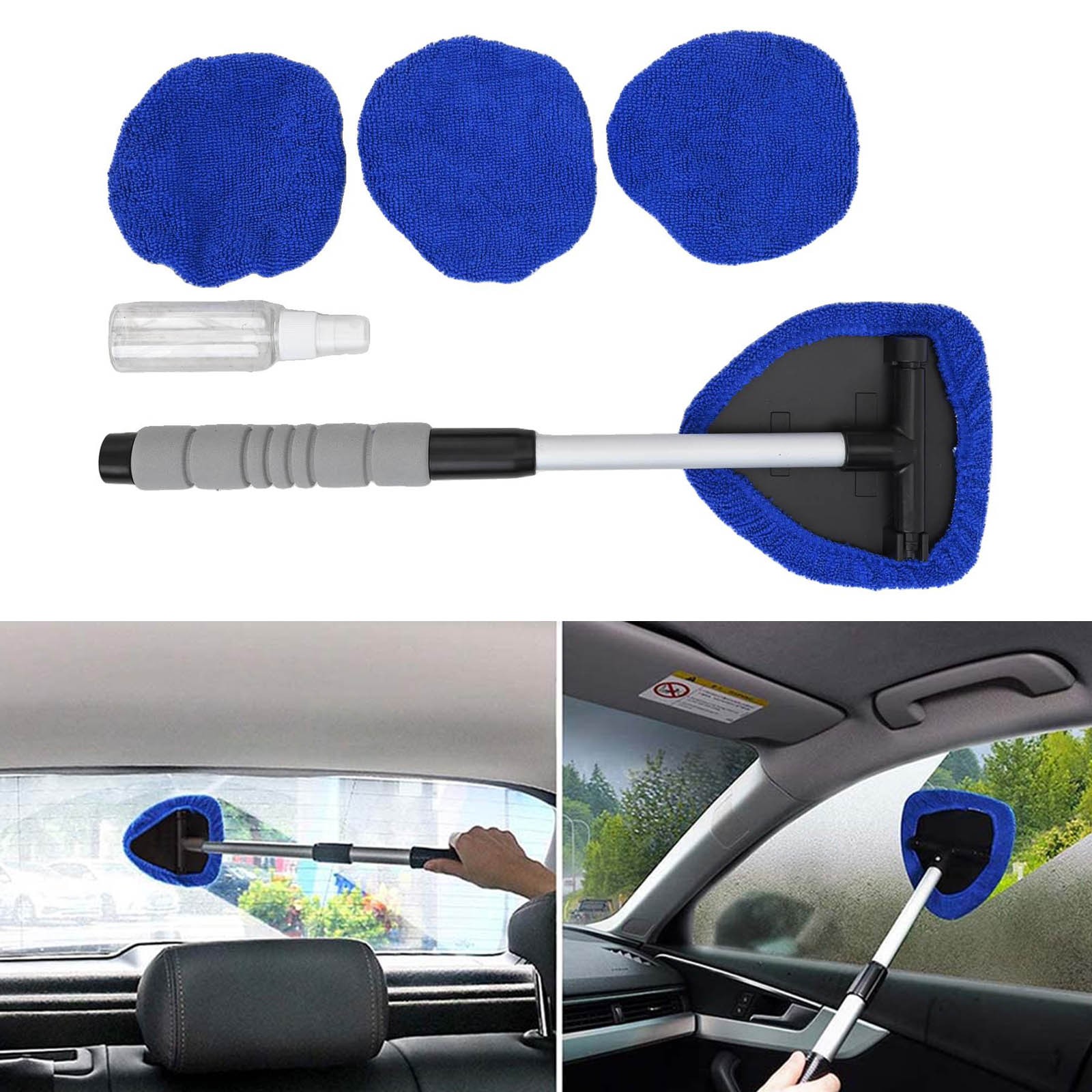 Windshield Cleaning Tool for Cars with Retractable Handle and Spray Bottle