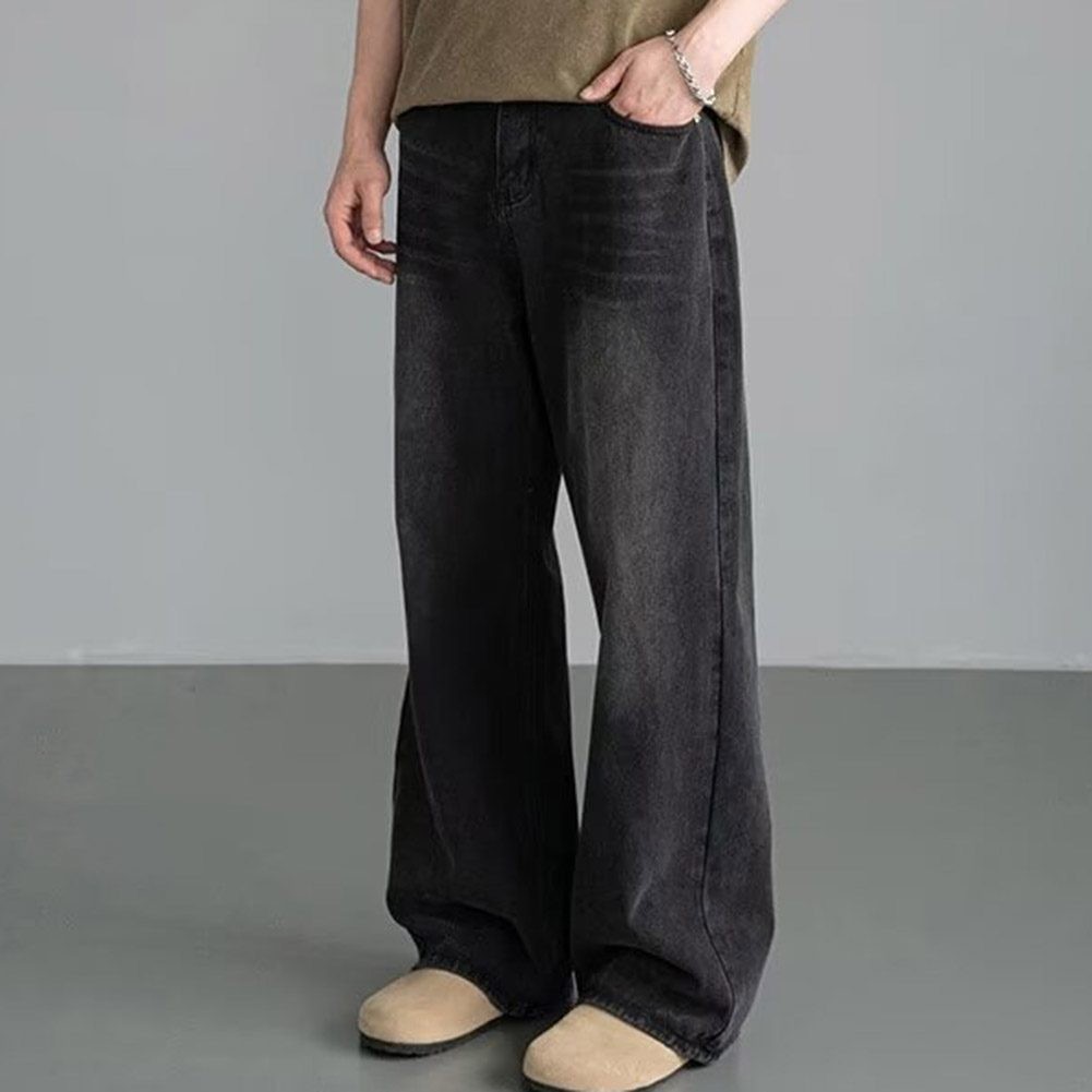 Casual Summer and Autumn Straight Leg Jeans for Men in Distressed Style