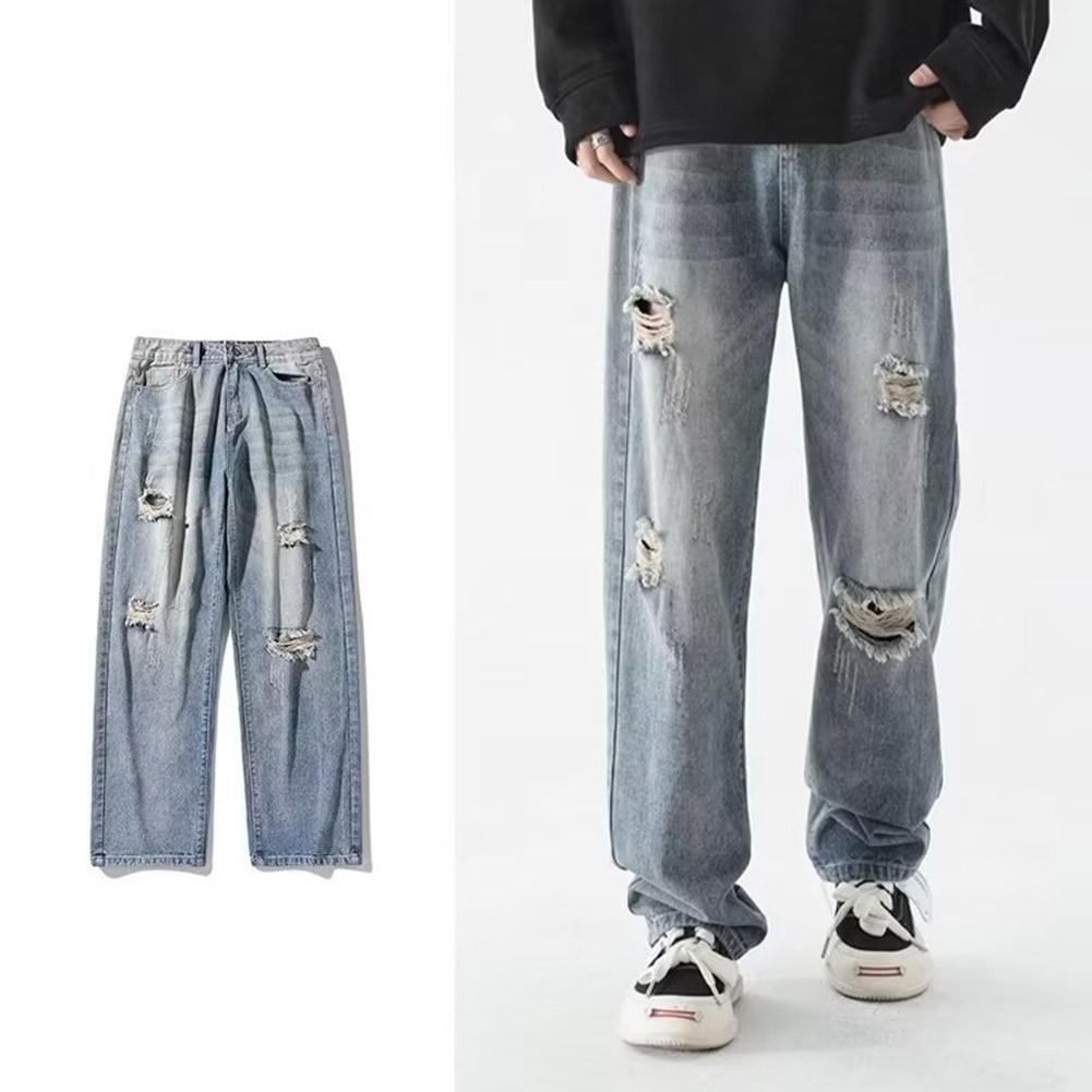Causal Style Men's Distressed Straight Leg Jeans Great for All Seasons