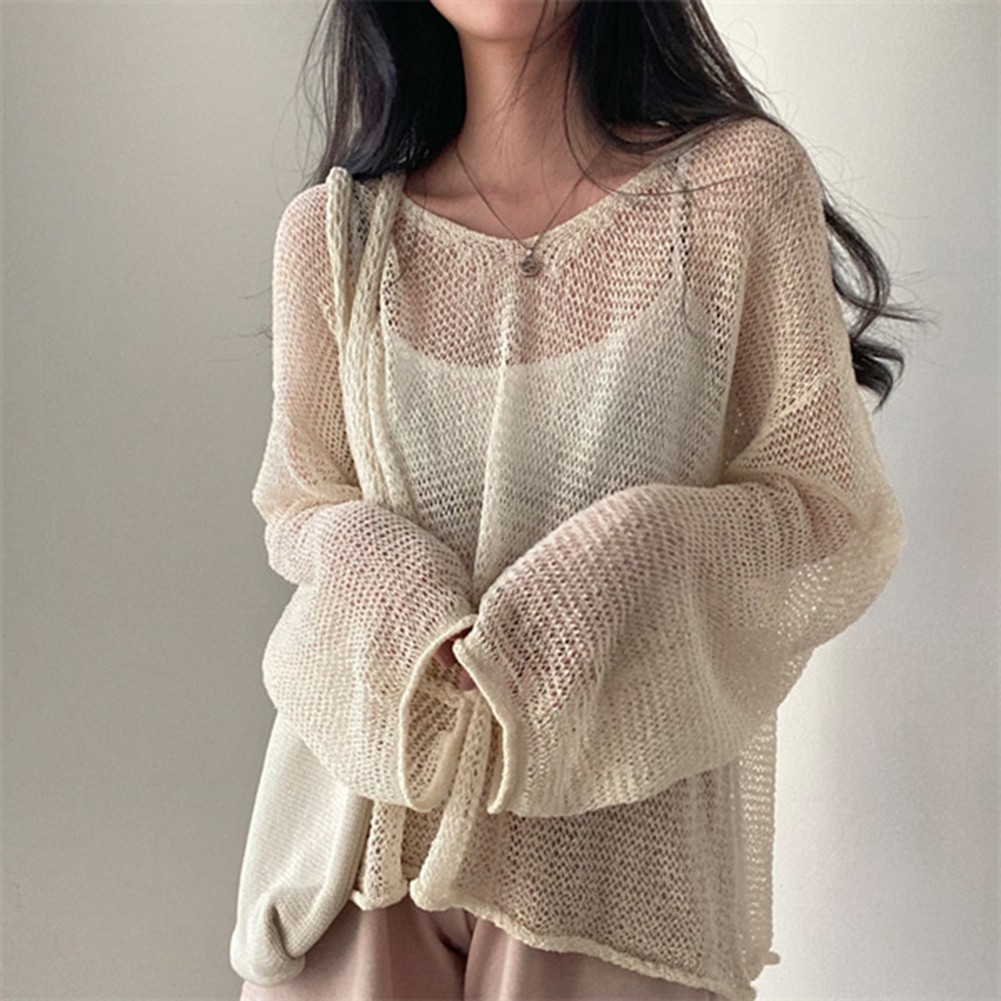 Pull décontracté élastique pour femme avec motif officiel creux et manches complètes