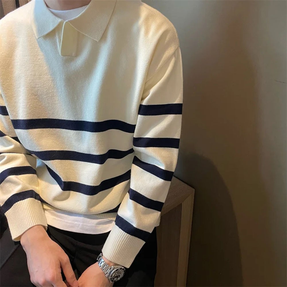 Men Color Patchwork Striped Lapel Sweater for Autumn Fashion Casual Wear - Picture 16 of 32