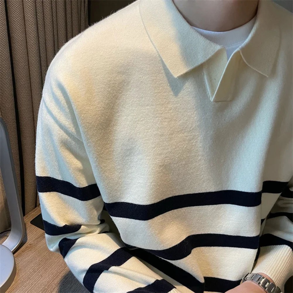 Men Color Patchwork Striped Lapel Sweater for Autumn Fashion Casual Wear - Picture 15 of 32