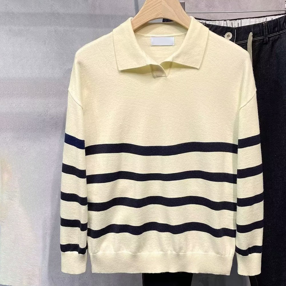 Men Color Patchwork Striped Lapel Sweater for Autumn Fashion Casual Wear - Picture 14 of 32