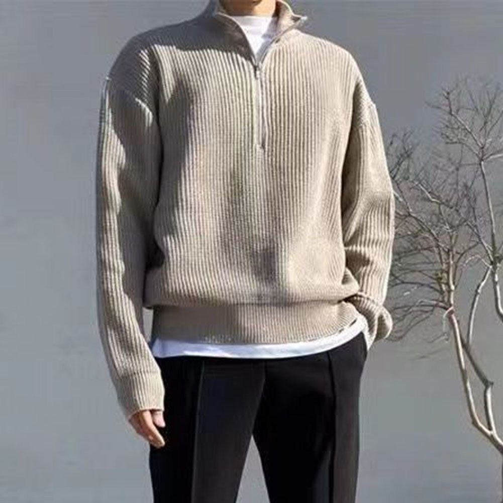 Spring Autumn Knit Sweater with Stand Collar for Men Casual Style Pullover - Picture 16 of 32