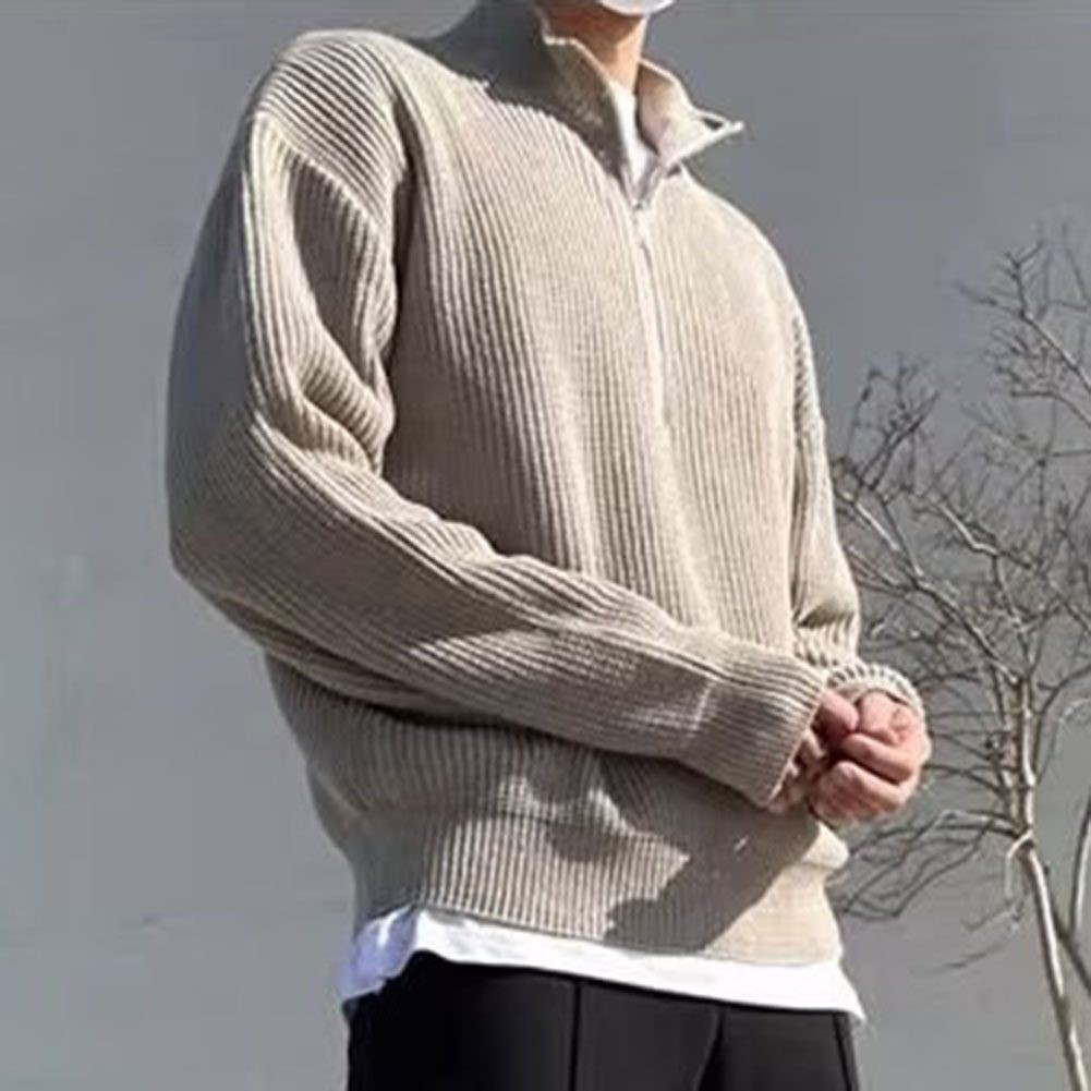 Spring Autumn Knit Sweater with Stand Collar for Men Casual Style Pullover - Picture 15 of 32