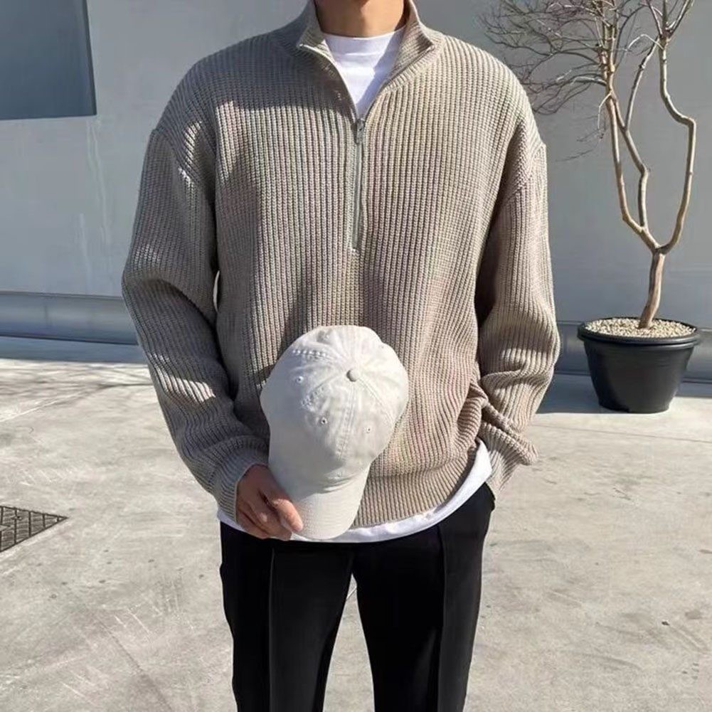 Spring Autumn Knit Sweater with Stand Collar for Men Casual Style Pullover - Picture 13 of 32