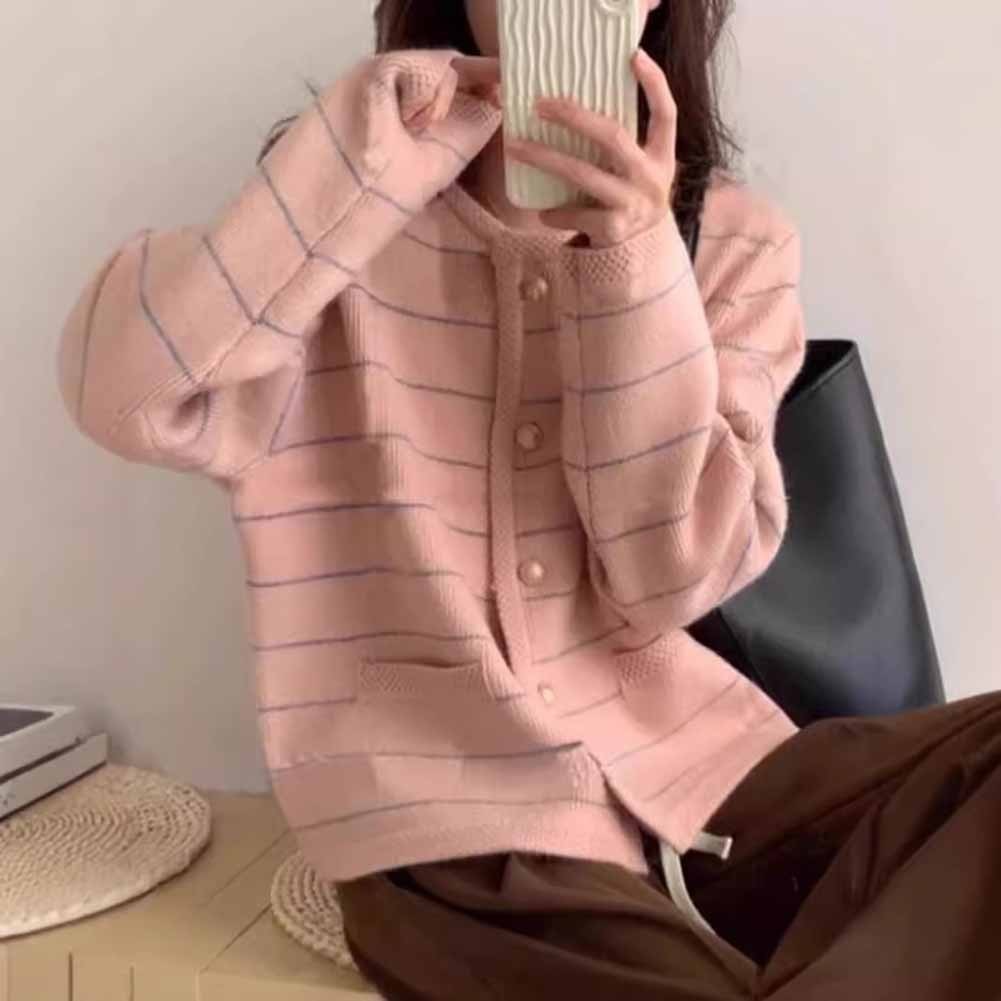 Breezy Women's Long Sleeve Knit Cardigan Featuring a Unique Stripe Look - Picture 17 of 18
