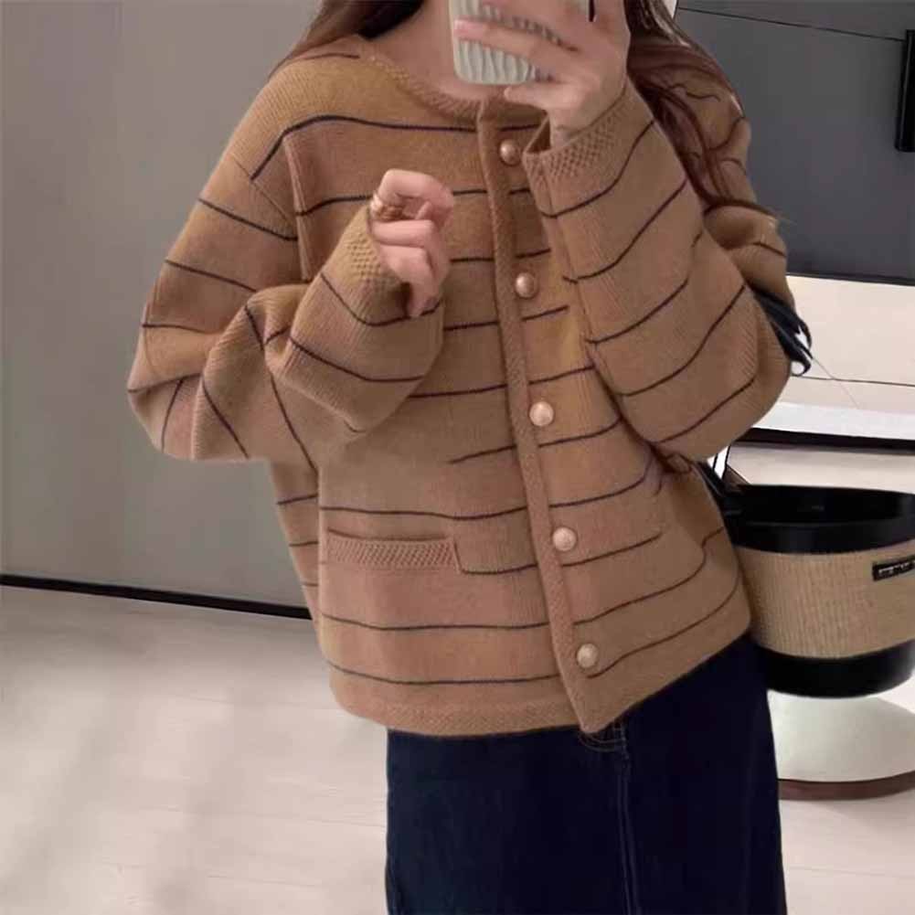 Breezy Women's Long Sleeve Knit Cardigan Featuring a Unique Stripe Look - Picture 16 of 18