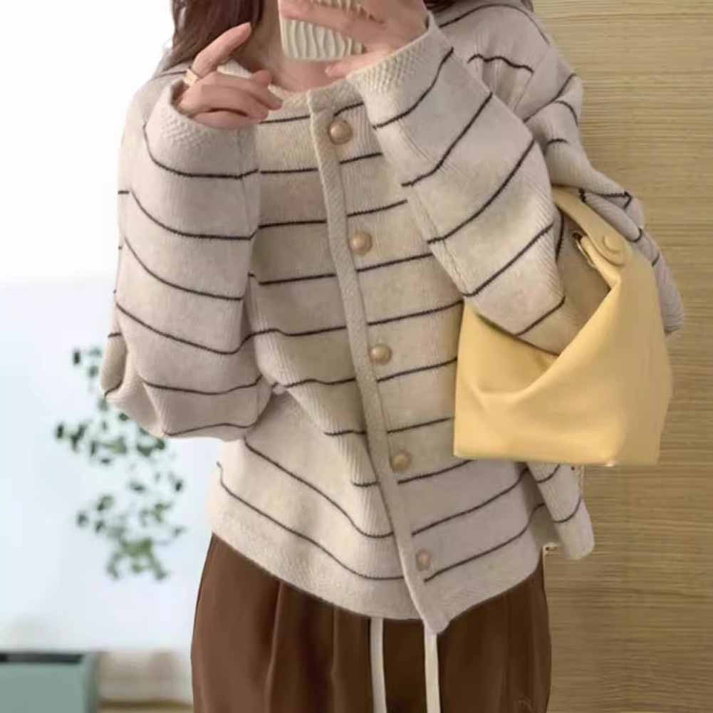 Breezy Women's Long Sleeve Knit Cardigan Featuring a Unique Stripe Look - Picture 13 of 18