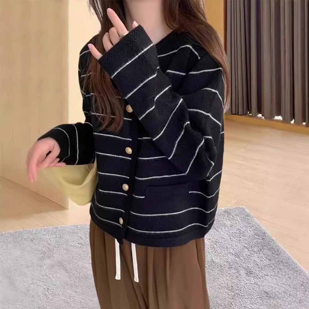 Breezy Women's Long Sleeve Knit Cardigan Featuring a Unique Stripe Look - Picture 18 of 18