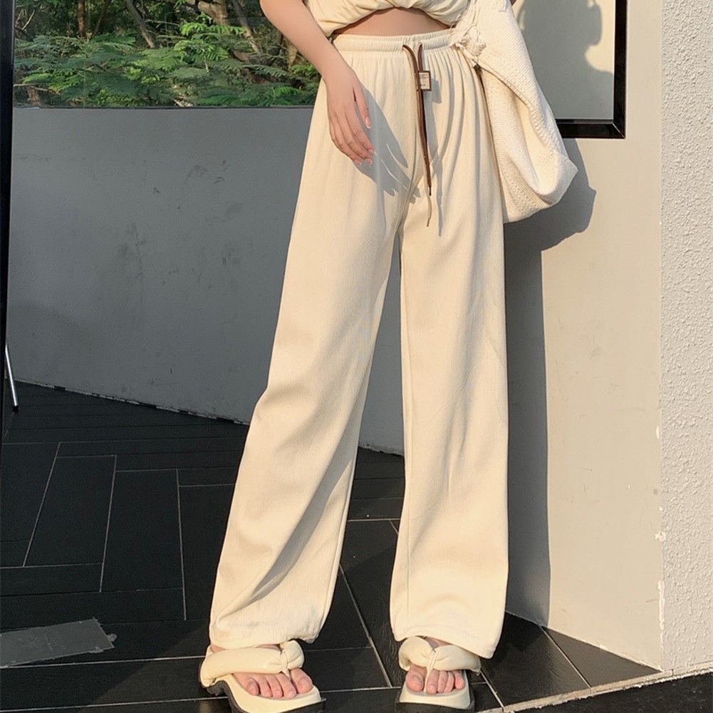 Casual Womens Straight Pants with Double Drawstring and Corduroy Fabric - Picture 19 of 47