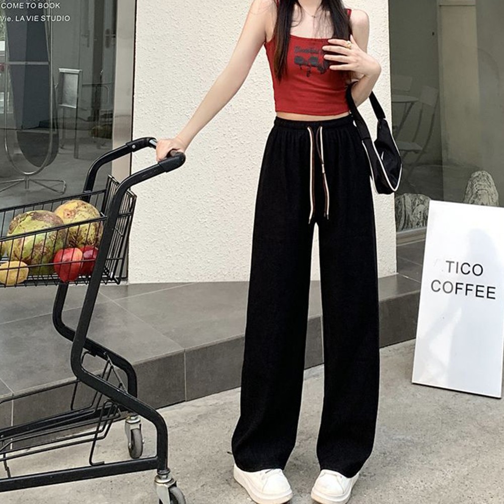 Casual Womens Straight Pants with Double Drawstring and Corduroy Fabric - Picture 28 of 47