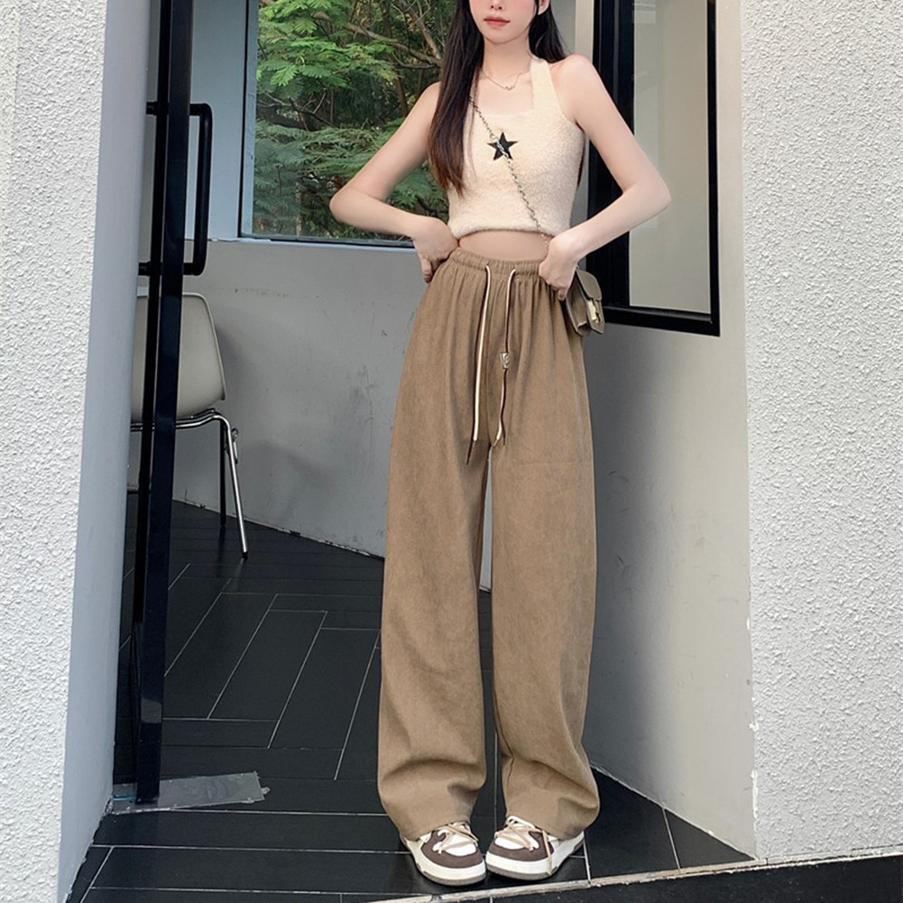 Casual Womens Straight Pants with Double Drawstring and Corduroy Fabric - Picture 39 of 47