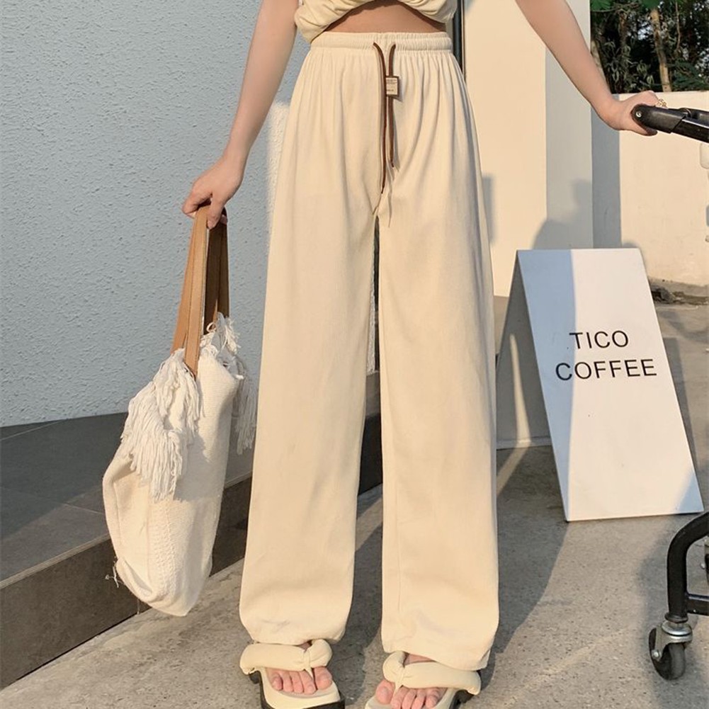 Casual Womens Straight Pants with Double Drawstring and Corduroy Fabric - Picture 22 of 47