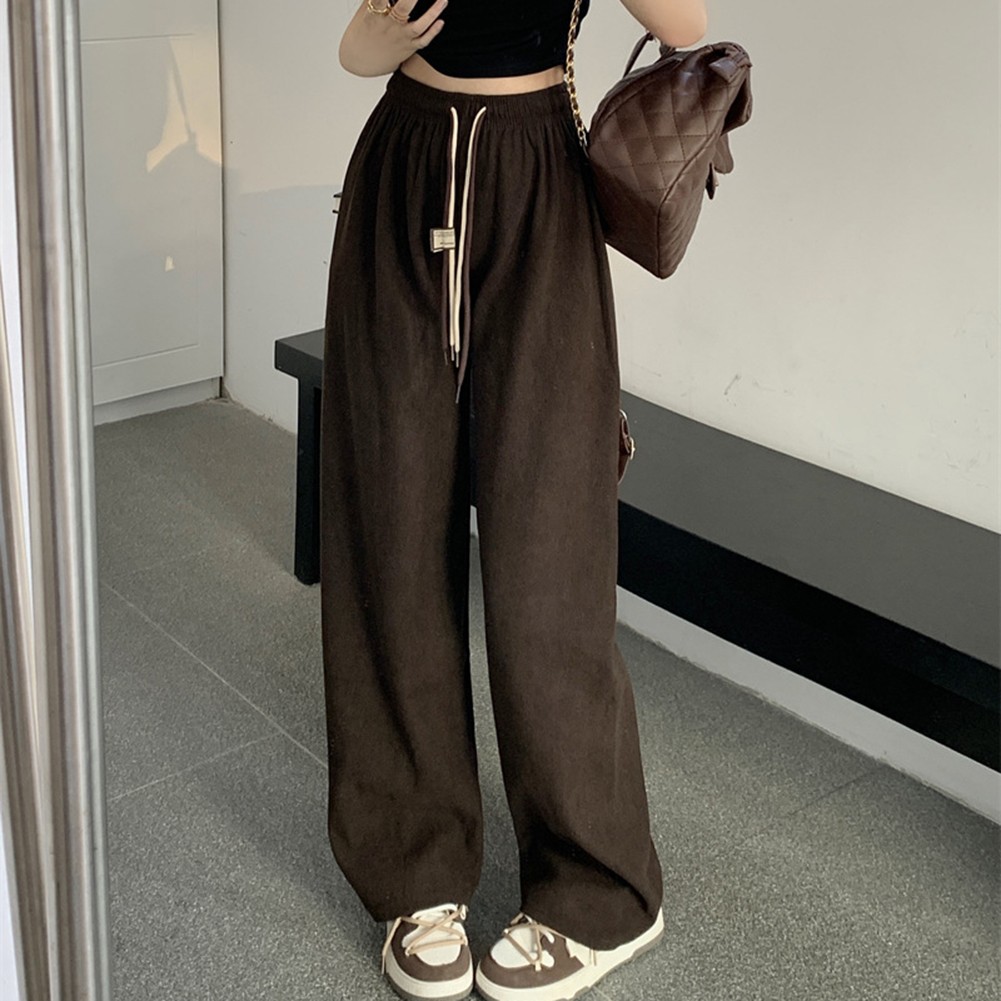 Casual Womens Straight Pants with Double Drawstring and Corduroy Fabric - Picture 43 of 47