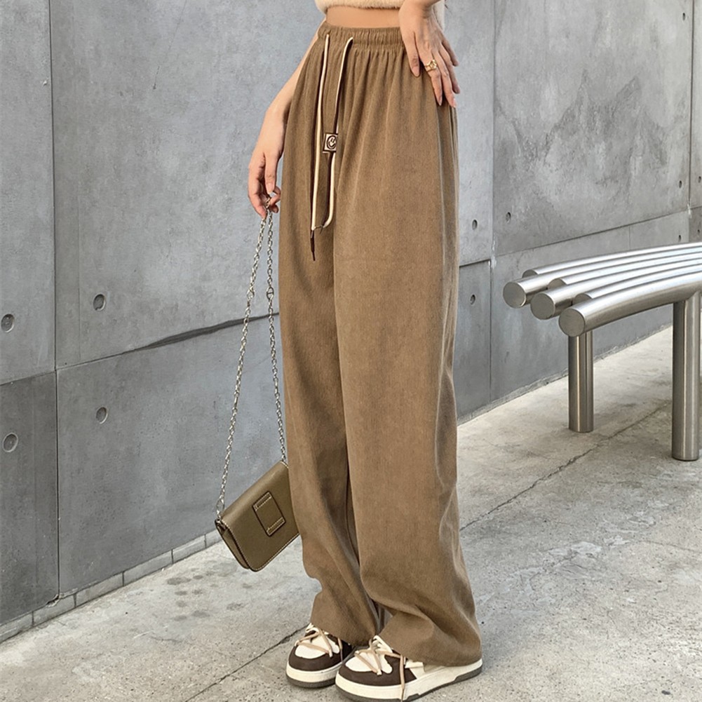 Casual Womens Straight Pants with Double Drawstring and Corduroy Fabric - Picture 40 of 47