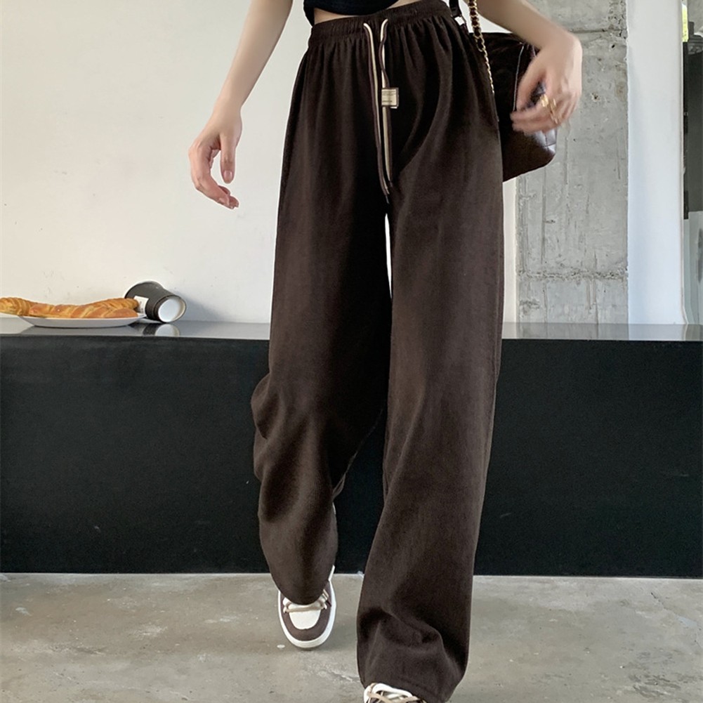 Casual Womens Straight Pants with Double Drawstring and Corduroy Fabric - Picture 46 of 47