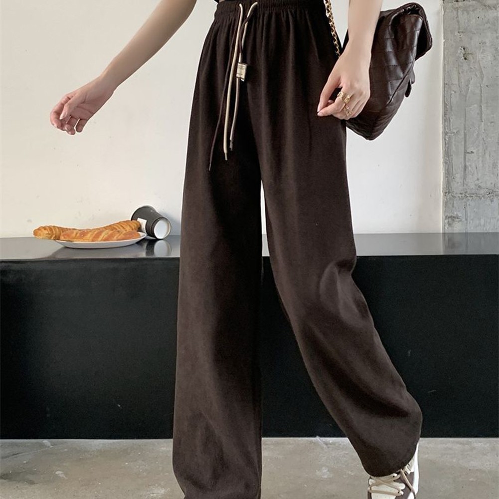 Casual Womens Straight Pants with Double Drawstring and Corduroy Fabric - Picture 45 of 47