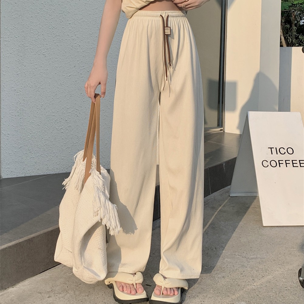 Casual Womens Straight Pants with Double Drawstring and Corduroy Fabric - Picture 17 of 47